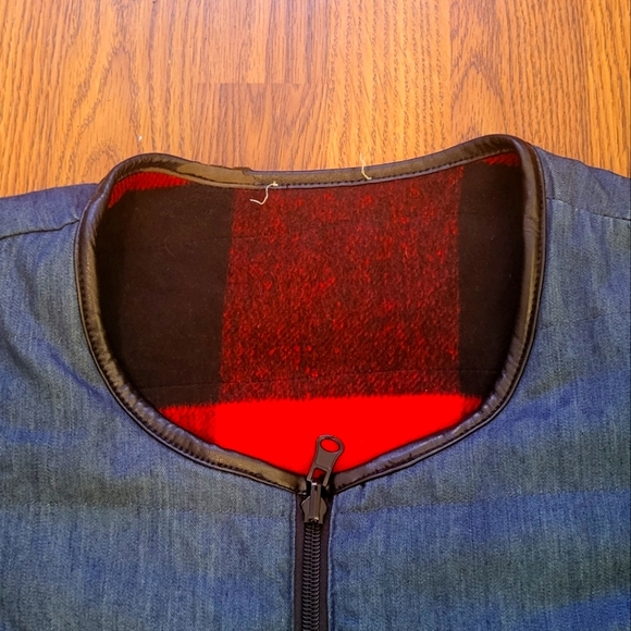 Tribal Reversible Red & Black Fleece Buffalo Plaid Denim Jacket M A26 - Picture 13 of 14